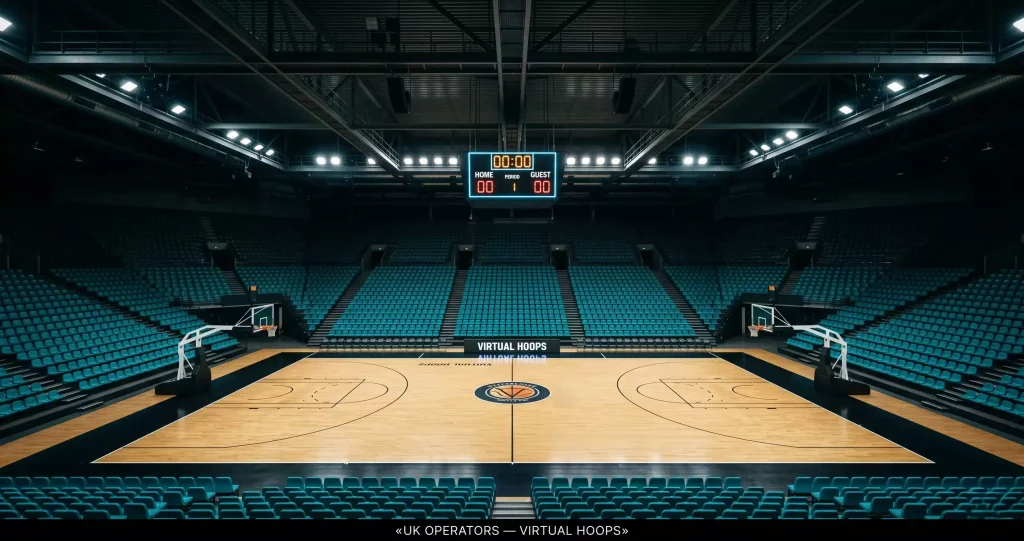Comparison view of UK sportsbook interfaces side by side showing virtual basketball product placements and feature differences