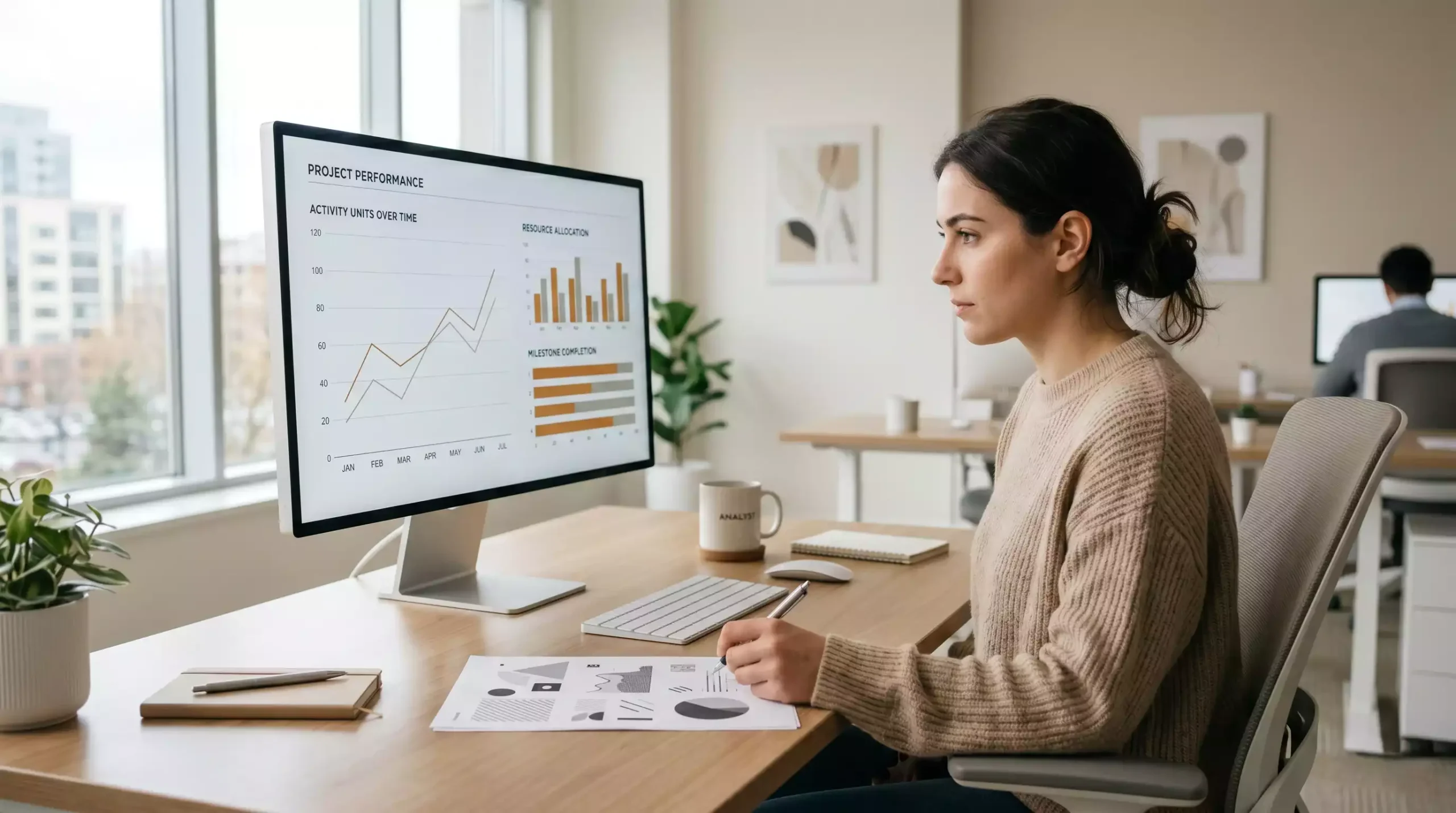 UK virtual sports analyst reading a data dashboard with market size and remote gambling growth metrics